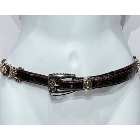 Brighton Silver Buckle Dark Brown Leather Western Belt Women's M (30) - Picture 1 of 16